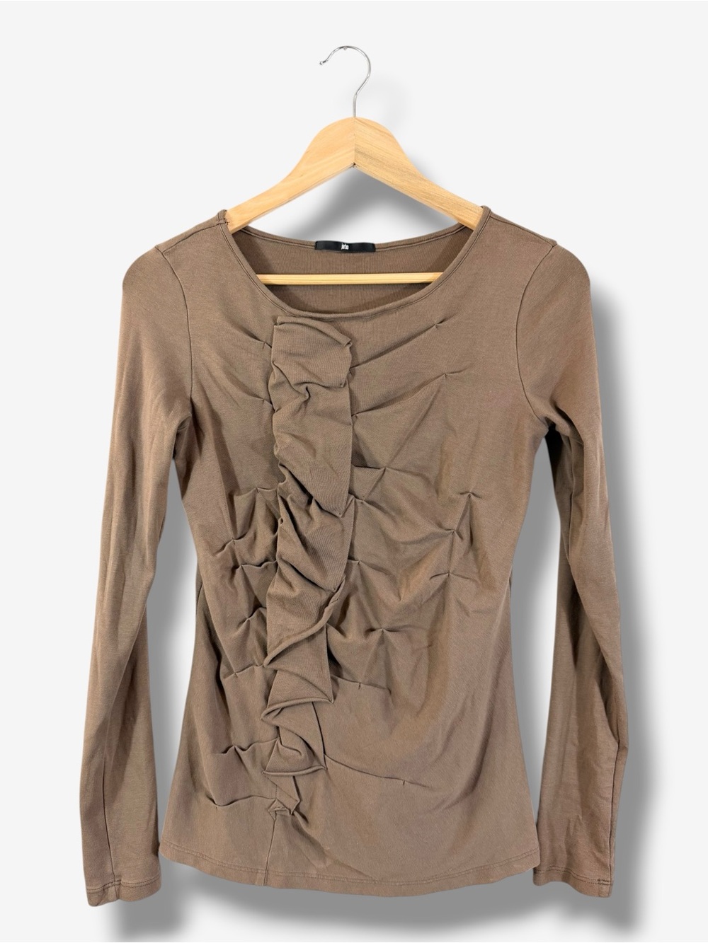 Jarbo Brown Knit Ruched Front Top Size M Long Sleeve Shirt Knit Neutral Casual